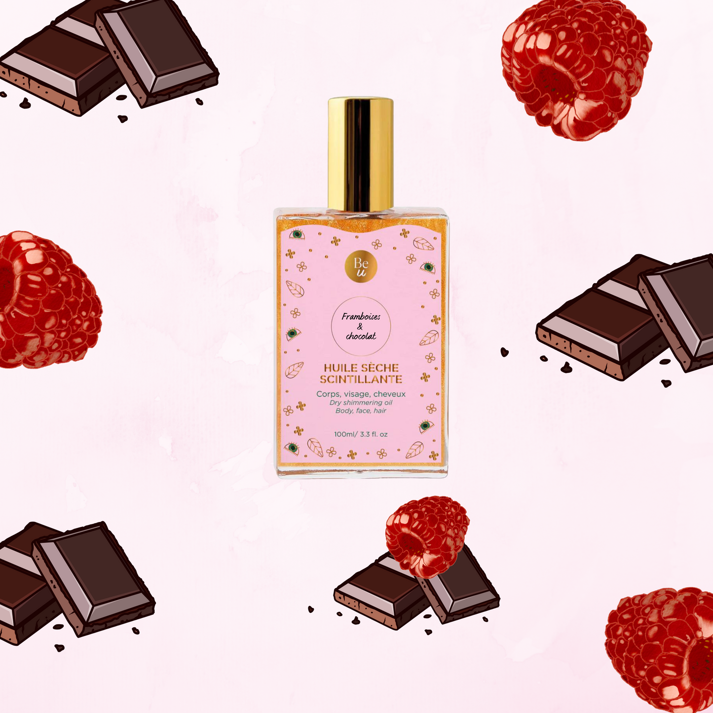 Huile sèche scintillante St-Valentin-Framboises & chocolat